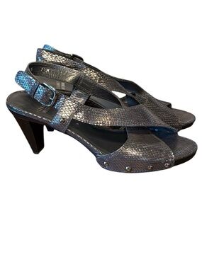 Stuart Weitzman Metallic Pewter Strappy Studded Party Statement Heels Size  7.5